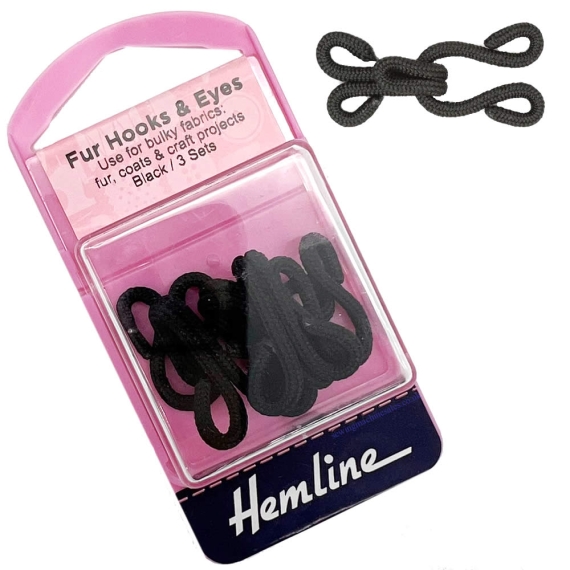 Large Black Fur Coat Hook and Eye Clothing Fasteners made by Hemline