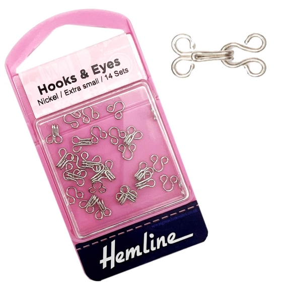 Tiny Silver Hook and Eye Clothing Fasteners made by Hemline