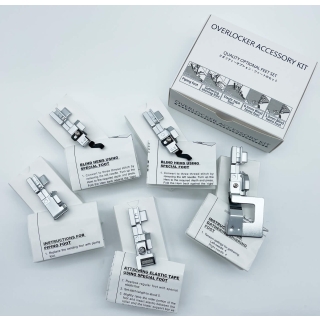 Overlocker accessory foot set compatible with domestic machines
