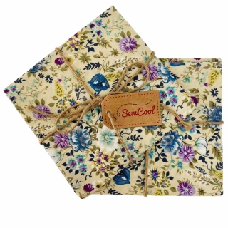 Ecru and Blue Floral Pattern Fat Quarter Fabric