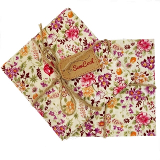 Ecru and Pink Floral Pattern Fat Quarter Fabric
