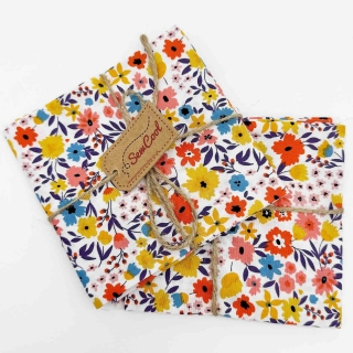 Bright Peach and Multi Coloured  Floral Fat Quarter