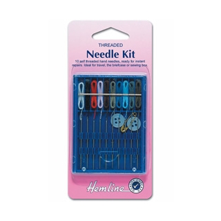 Self threaded sewing needle repair kit