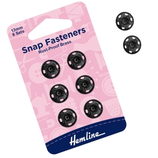 Sew-on Snap Fasteners in Black size 13 mm