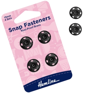 Sew-on Snap Fasteners in Black size 15 mm