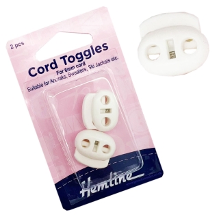 Hemline White 6mm Cord Toggles 2 pack