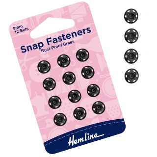 Sew-on Snap Fasteners in Black size 9 mm