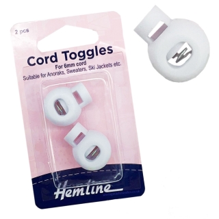 Hemline Round Cord Toggles White