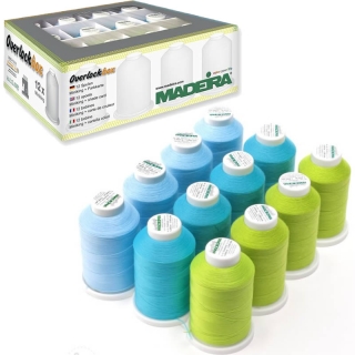 Madeira Aerolock thread box set of 12 cones apple and blues