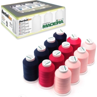 Madeira Aerolock thread box set of 12 cones navy and pinks