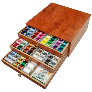 Teak Madeira Wooden Thread Treasure Chest with 194 Threads