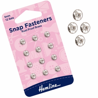 Sew-on Snap Fasteners in Silver size 6 mm