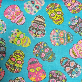 Teal Sugar Skulls Fabric