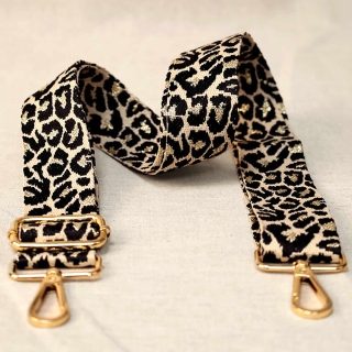 Black and Beige Glitter Leopard Print Shoulder Strap with Clasps