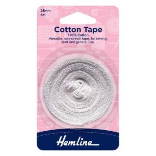 25mm White Cotton Tape on a roll