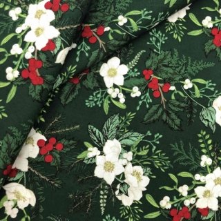 100% COTTON CHRISTMAS GREEN FLORAL PRINT FABRIC
