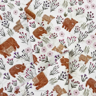 Summer Meadow Highland Cow Cream Lewis and Irene Fabric