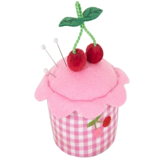 Cherry Pink Gingham Pin Cushion Cupcake