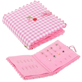 Cherry pink gingham needle case