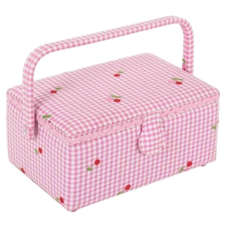 Cherry Pink Gingham Medium Sewing Box