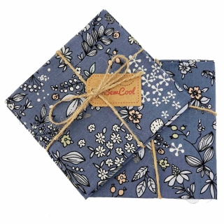 Mid blue and White Floral Pattern Fat Quarter Fabric
