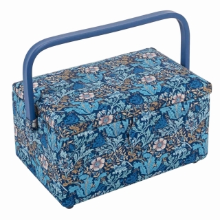 Woodblock Floral Morris Blue Sewing Box - Medium