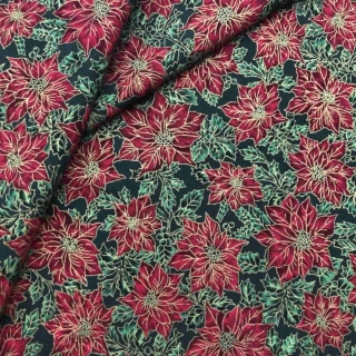 Christmas Poinsettia Metallic Fabric in 100% Cotton