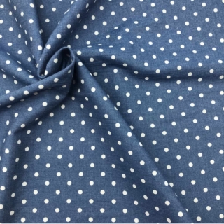 Polka Dot Chambray Fabric 100% Cotton