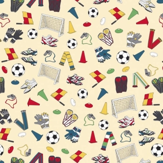 Scattered Football Themed 100% Cotton Fabric