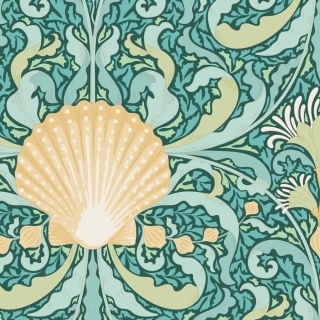 Teal Scallop Shell Cotton Fabric