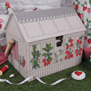 Hobby Gift Strawberry Embroidered Greenhouse Sewing Box with Tray Insert