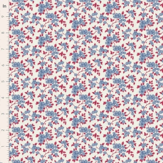 Tilda Village Life Ruth Blue and Burgundy Floral Fabric