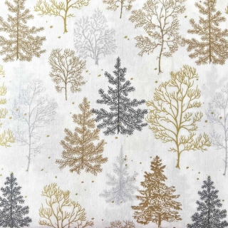White/Gold Frosted Forest 100% Cotton Fabric