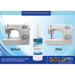Before and after using Gold Pro Sewing Machine Plastic Cleaner
