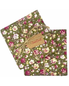 Khaki Green and Pink Rose Floral Fat Quarter Fabric