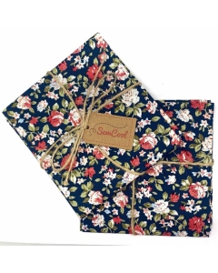 Navy Blue and Pink Rose Floral Fat Quarter Fabric