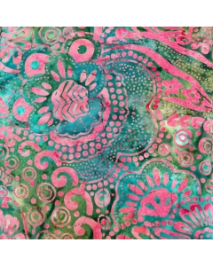 Teal, Green and Pink Batik Cotton Fabric