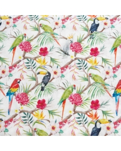 White Tropical Birds Cotton Fabric