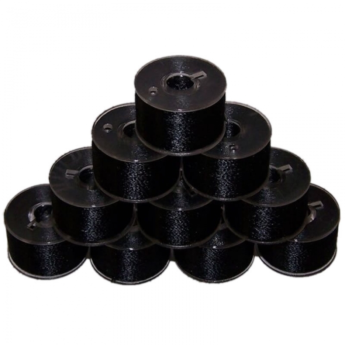 10 x Black Prewound Plastic Bobbins for Brother, Singer, Janome