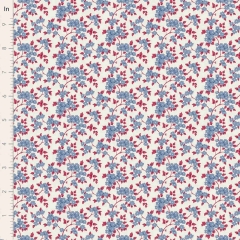 Tilda Village Life Ruth Blue and Burgundy Floral Fabric