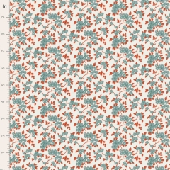 Tilda Village Life Ruth Teal and Orange Floral Fabric