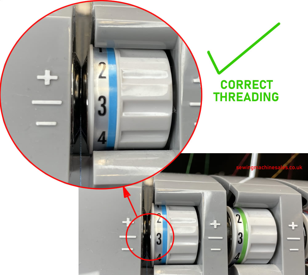 The correct way to thread an overlocker tension dial