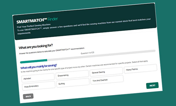 An interactive tool to help choose the correct sewing machine for your needs