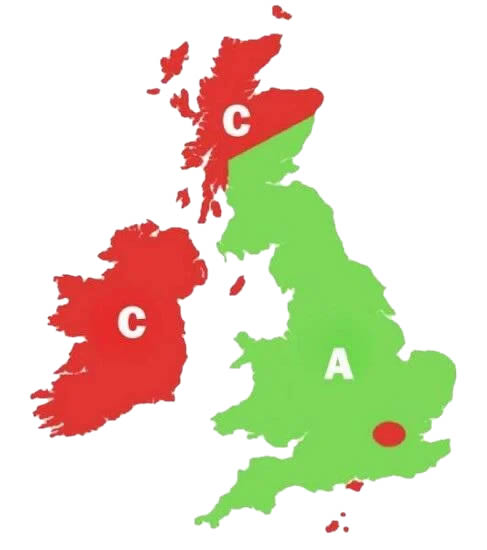 UK Map showing delivery zones